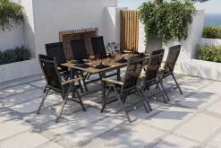 Outlet Garten-Essgruppe, anthrazit matt, Alu / Teak / Textil, Tisch 150/210x90cm, 8 Klappstühle Garten-Essgruppen|Aluminium-Gartenmöbel