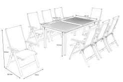 Outlet Garten-Essgruppe, anthrazit matt, Alu / Teak / Textil, Tisch 150/210x90cm, 8 Klappstühle Garten-Essgruppen|Aluminium-Gartenmöbel