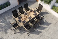 Outlet Garten-Essgruppe, anthrazit matt, Alu / Teak / Textil, Tisch 150/210x90cm, 8 Klappstühle Garten-Essgruppen|Aluminium-Gartenmöbel