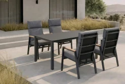 Best Garten-Essgruppe, anthrazit matt, Alu/Spraystone/Polyester, 160x95 cm, 4 Sessel, inkl. Polster Garten-Essgruppen|Aluminium-Gartenmöbel