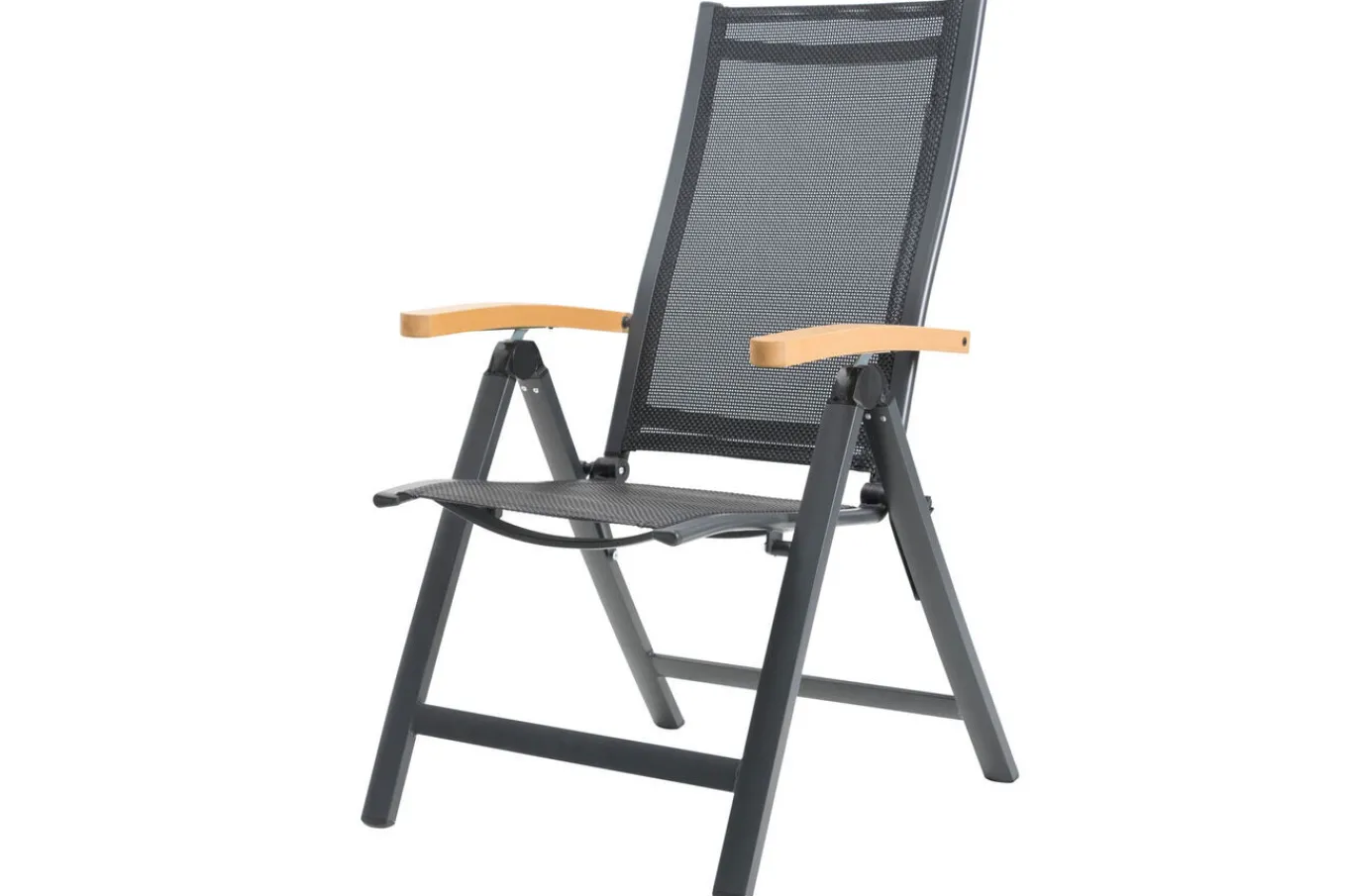 Online Garten-Essgruppe, anthrazit matt/grau/schwarz, Alu/Spraystone/Textilen, 160 x 95 cm, 6 Klappstühle Aluminium-Gartenmöbel