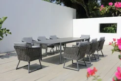 Online Garten-Essgruppe, anthrazit, Alu, Ausziehtisch 180/270x100 cm, 8 Sessel Garten-Essgruppen|Aluminium-Gartenmöbel