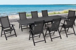 Best Garten-Essgruppe, anthrazit, Alu / Keramik / Textil, 180/280x100cm, 8 Klappstühle Garten-Essgruppen