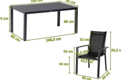 Discount Garten-Essgruppe, anthrazit matt, Alu/Spraystone/Textilen, 160x95 cm, 6 Stapelsessel Garten-Essgruppen