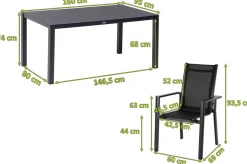 Discount Garten-Essgruppe, anthrazit matt, Alu/Spraystone/Textilen, 160x95 cm, 6 Stapelsessel Garten-Essgruppen