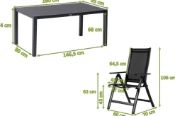 Discount Garten-Essgruppe, anthrazit matt, Alu/Spraystone/Textilen, 160 x 95 cm, 4 Klappstühle Garten-Essgruppen
