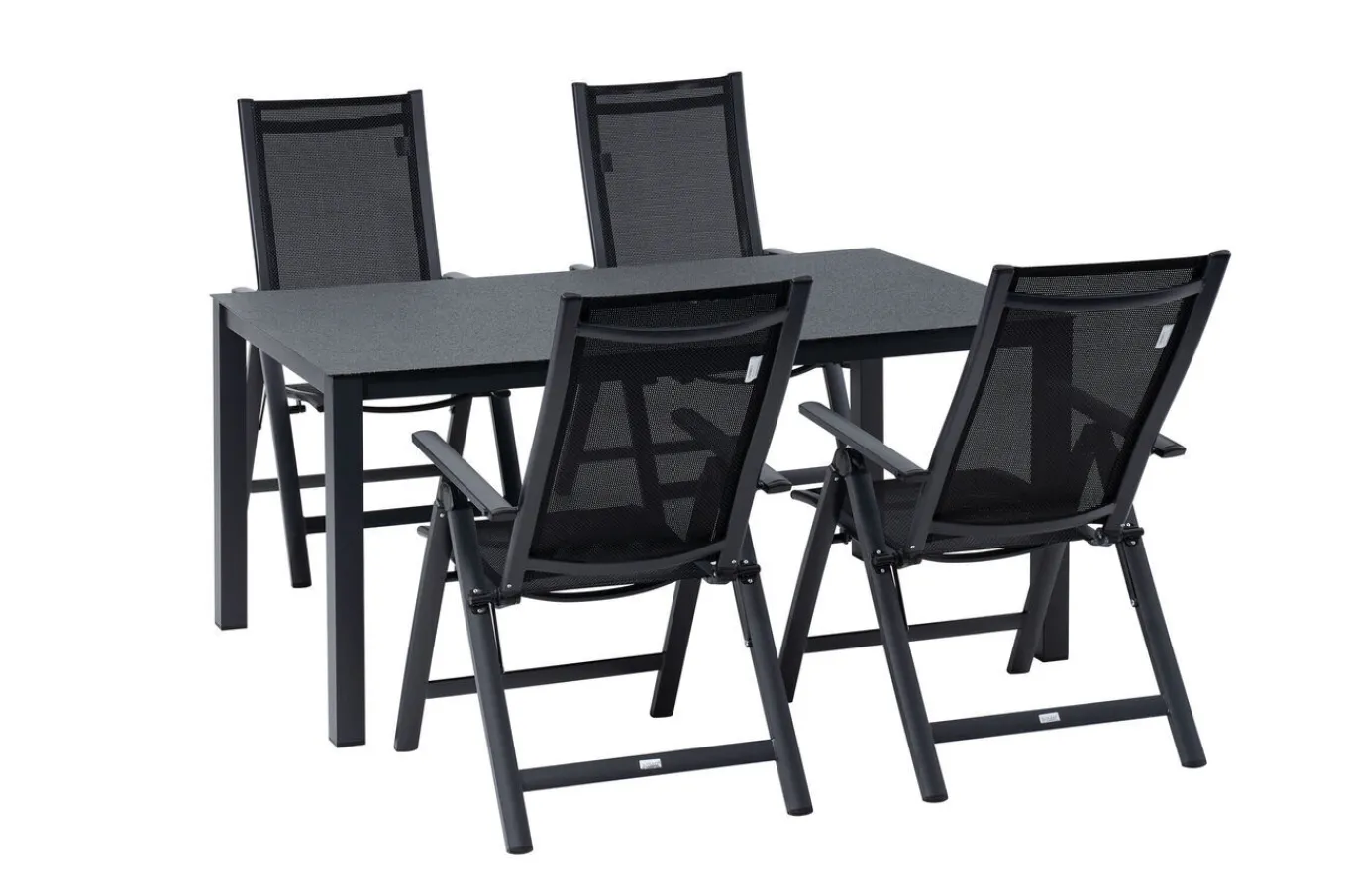 Discount Garten-Essgruppe, anthrazit matt, Alu/Spraystone/Textilen, 160 x 95 cm, 4 Klappstühle Garten-Essgruppen