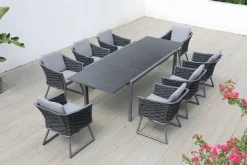 Garten-Essgruppe, anthrazit, Aluminium, Ausziehtisch 180/270x100 cm, 8 Sessel Garten-Essgruppen|Aluminium-Gartenmöbel