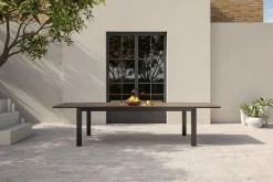 Hot Garten-Essgruppe, Anthrazit Matt/Teak, Aluminium/Teakholz/Textilene, Ausziehtisch 200/320 x 100 cm, 8 Stapelsessel Garten-Essgruppen