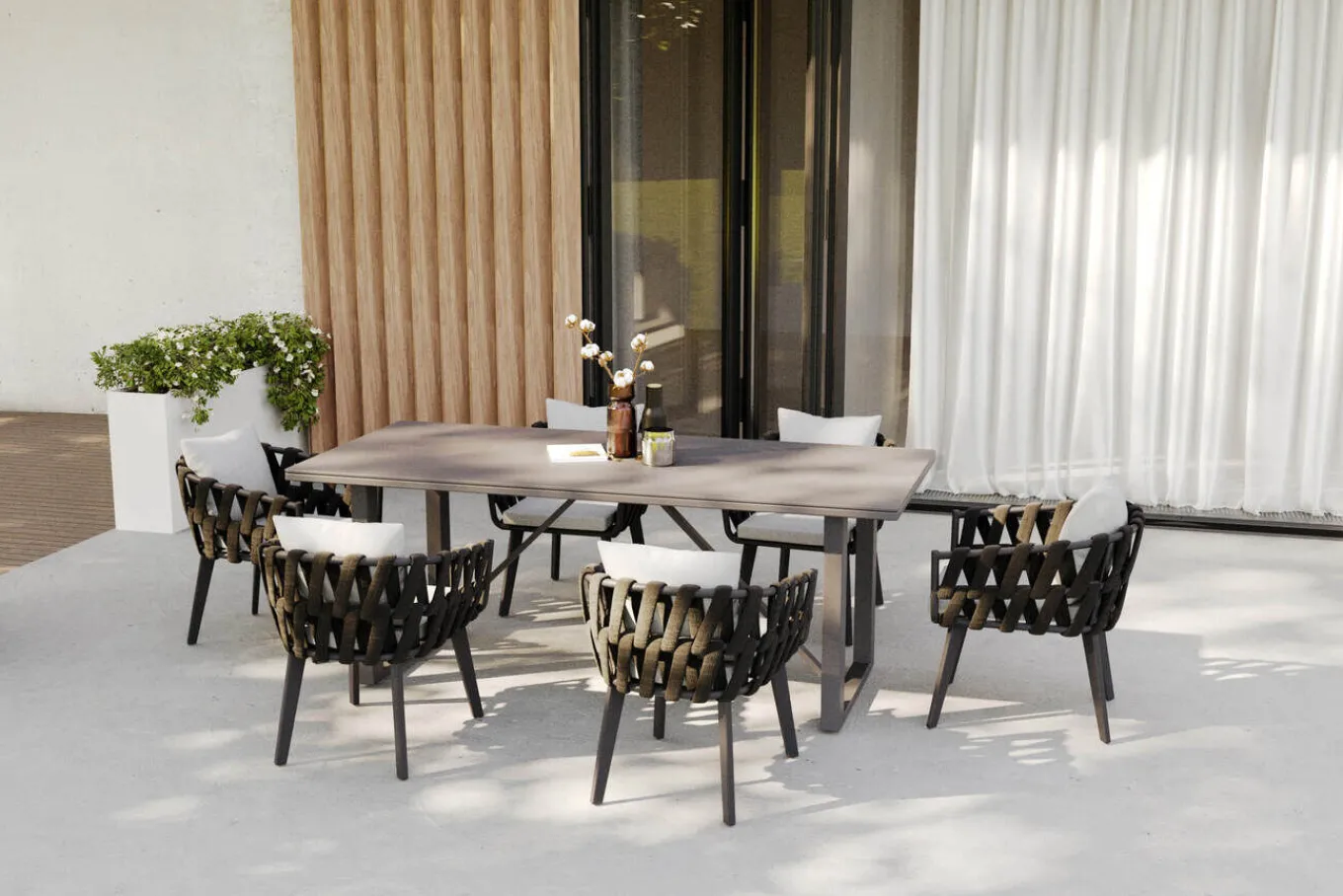 Online Garten-Essgruppe, anthrazit, Aluminium/Glaskeramik, Tisch, 6 Sessel Garten-Essgruppen|Aluminium-Gartenmöbel