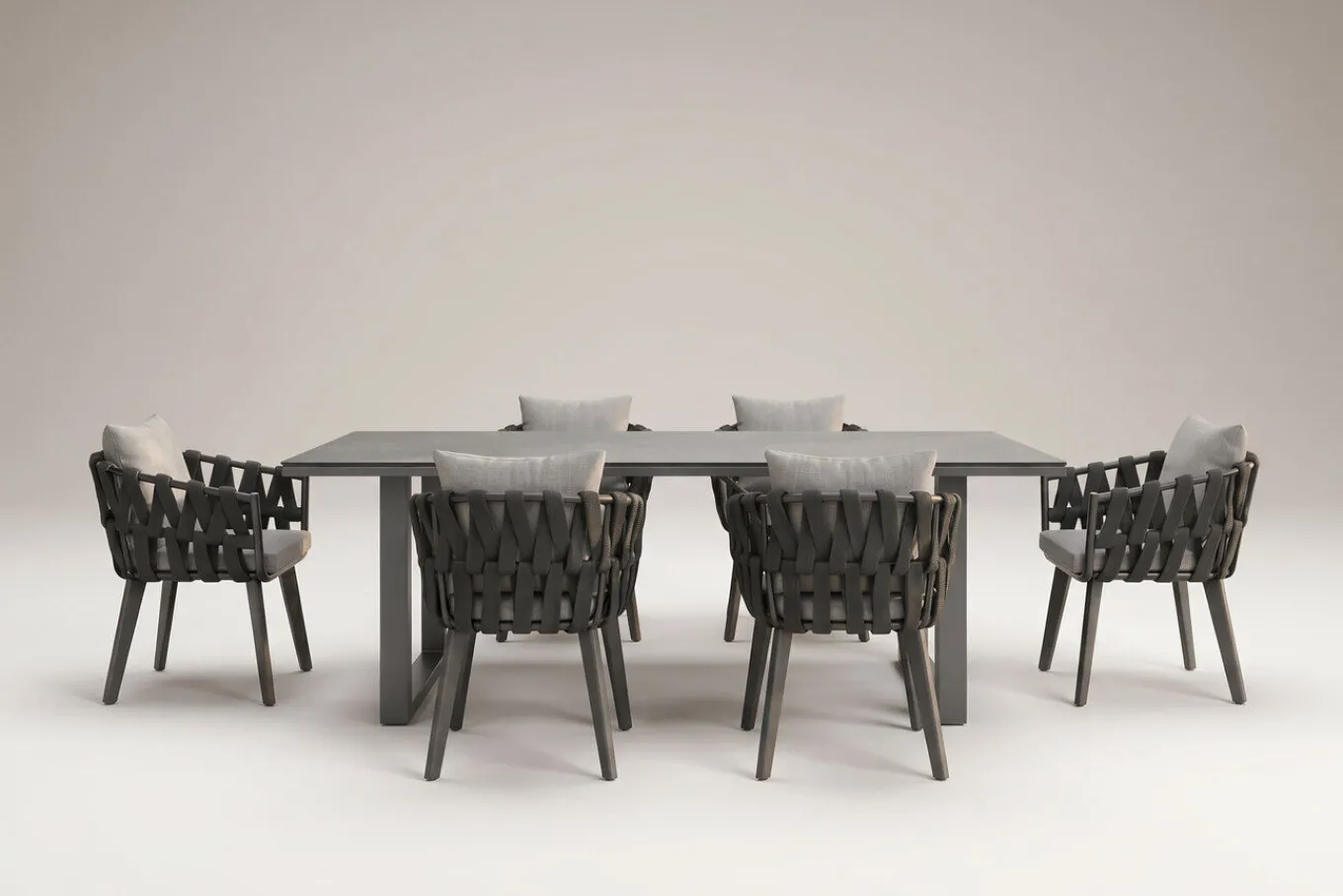 Online Garten-Essgruppe, anthrazit, Aluminium/Glaskeramik, Tisch, 6 Sessel Garten-Essgruppen|Aluminium-Gartenmöbel