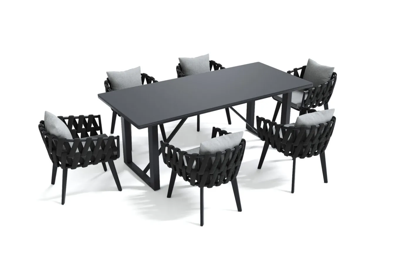 Online Garten-Essgruppe, anthrazit, Aluminium/Glaskeramik, Tisch, 6 Sessel Garten-Essgruppen|Aluminium-Gartenmöbel