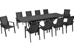 Outlet Garten-Essgruppe, anthrazit, Alu / Keramik / Textil, 180/280x100cm, 10 Stapelsessel Garten-Essgruppen