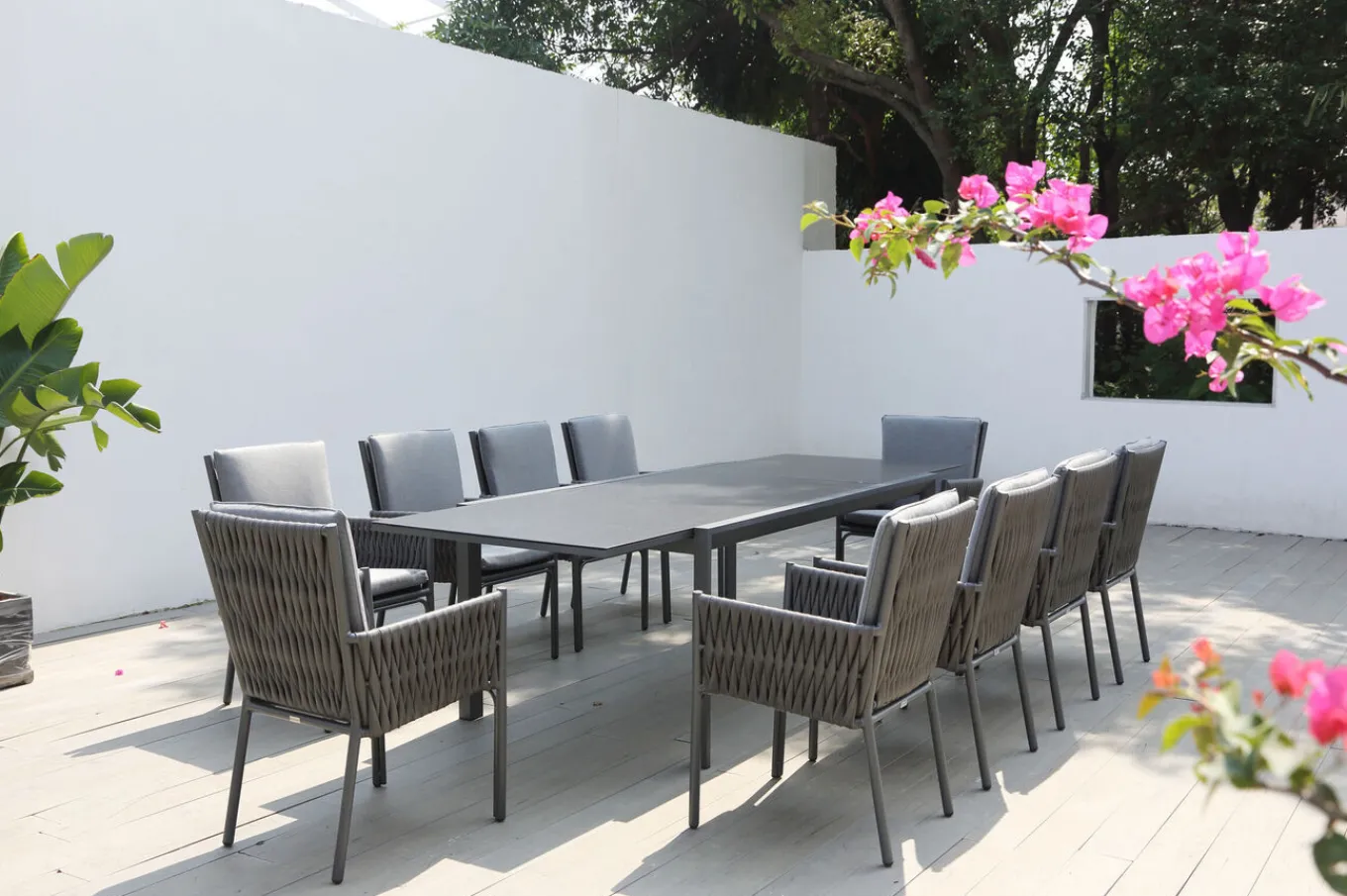 New Garten-Essgruppe, anthrazit, Aluminium, Tisch 180/270x100 cm, 10 Sessel Garten-Essgruppen|Aluminium-Gartenmöbel