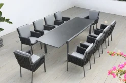 Discount Garten-Essgruppe, anthrazit, Alu, Ausziehtisch 180/270x100 cm, 10 Sessel Garten-Essgruppen|Aluminium-Gartenmöbel