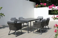 Garten-Essgruppe, anthrazit, Alu, Ausziehtisch 180/270x100 cm, 6 Sessel Garten-Essgruppen|Aluminium-Gartenmöbel