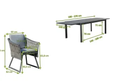 Garten-Essgruppe, anthrazit, Alu, Ausziehtisch 180/270x100 cm, 6 Sessel Garten-Essgruppen|Aluminium-Gartenmöbel