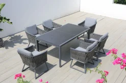 Garten-Essgruppe, anthrazit, Alu, Ausziehtisch 180/270x100 cm, 6 Sessel Garten-Essgruppen|Aluminium-Gartenmöbel
