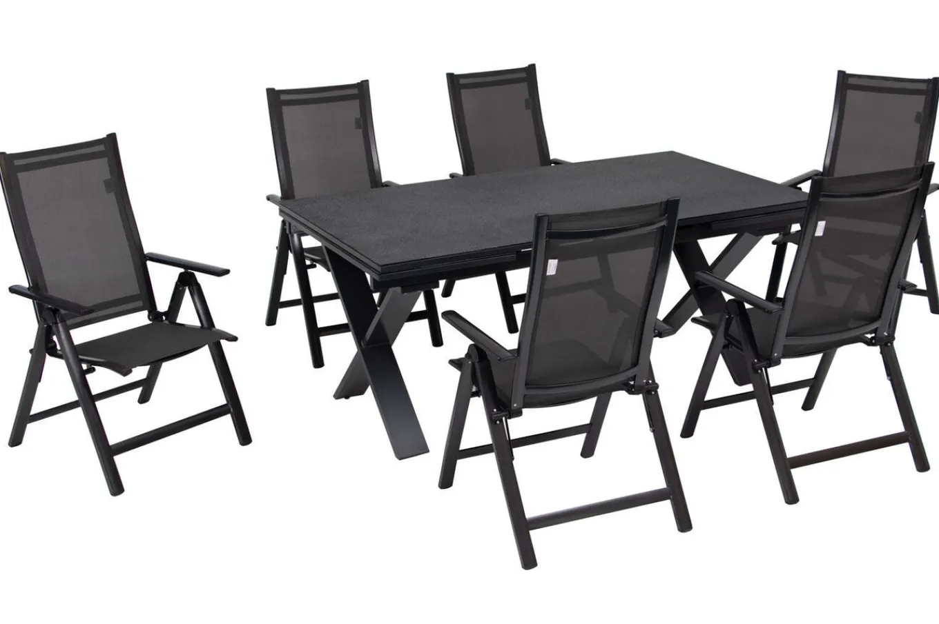 Outlet Garten-Essgruppe, anthrazit, Alu / Keramik / Textil, 180/280x100cm, 6 Klappstühle Garten-Essgruppen|Aluminium-Gartenmöbel