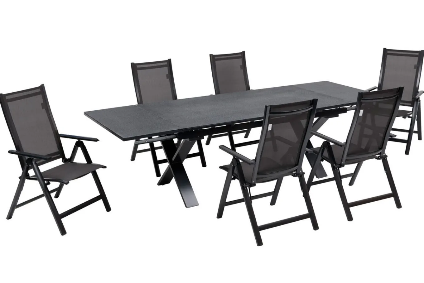 Outlet Garten-Essgruppe, anthrazit, Alu / Keramik / Textil, 180/280x100cm, 6 Klappstühle Garten-Essgruppen|Aluminium-Gartenmöbel