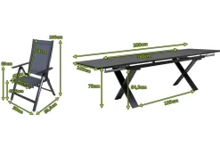 Outlet Garten-Essgruppe, anthrazit, Alu / Keramik / Textil, 180/280x100cm, 6 Klappstühle Garten-Essgruppen|Aluminium-Gartenmöbel