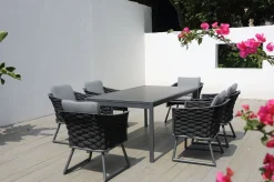 Sale Garten-Essgruppe, anthrazit, Aluminium, Tisch 180/270x100 cm, 6 Sessel Garten-Essgruppen|Aluminium-Gartenmöbel
