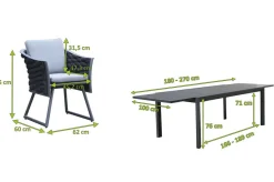 Sale Garten-Essgruppe, anthrazit, Aluminium, Tisch 180/270x100 cm, 6 Sessel Garten-Essgruppen|Aluminium-Gartenmöbel
