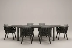 Discount Garten-Essgruppe, anthrazit, Aluminium/Glaskeramik, Ausziehtisch, 6 Sessel Garten-Essgruppen|Aluminium-Gartenmöbel