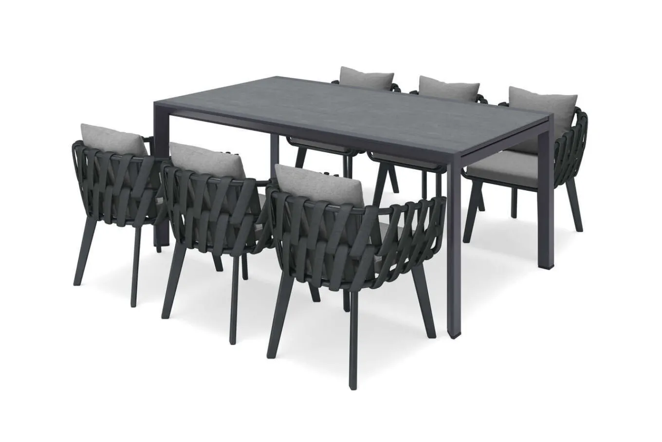 Discount Garten-Essgruppe, anthrazit, Aluminium/Glaskeramik, Ausziehtisch, 6 Sessel Garten-Essgruppen|Aluminium-Gartenmöbel