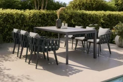 Discount Garten-Essgruppe, anthrazit, Aluminium/Glaskeramik, Ausziehtisch, 6 Sessel Garten-Essgruppen|Aluminium-Gartenmöbel