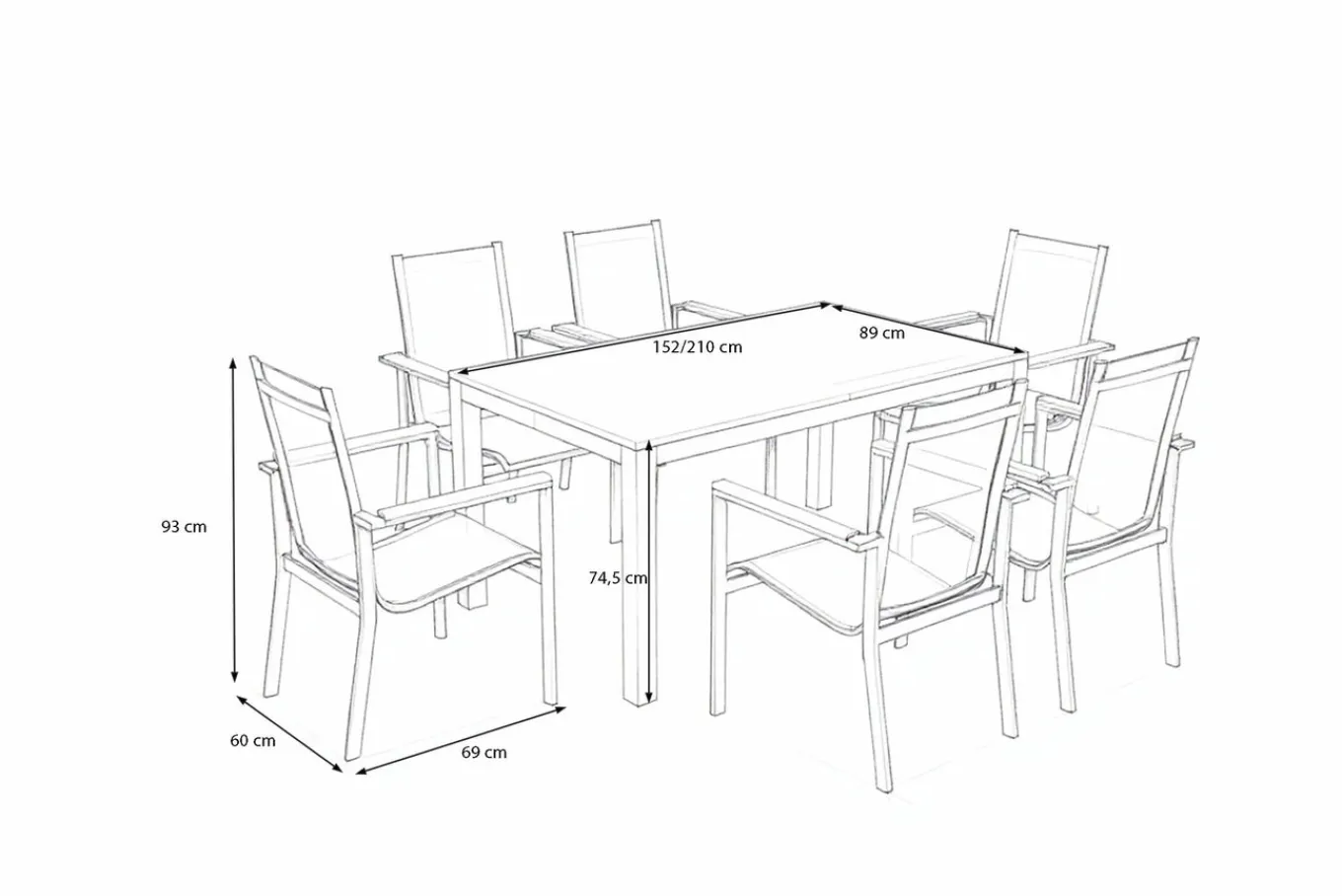 Hot Garten-Essgruppe, anthrazit matt, Alu/Teak/Textilene, Tisch 150/210 x 90 cm, 6 Stapelsessel Garten-Essgruppen|Aluminium-Gartenmöbel