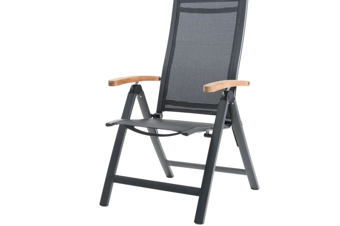 Outlet Garten-Essgruppe, anthrazit matt, Aluminium/Spraystone, 160 x 95 cm, 4 Klappstühle, mit Teak-Armlehnen Garten-Essgruppen