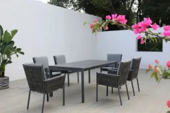Best Garten-Essgruppe, anthrazit, Aluminium, Ausziehtisch 180/270x100 cm, 6 Sessel Garten-Essgruppen|Aluminium-Gartenmöbel