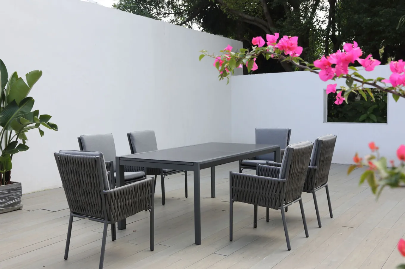 Best Garten-Essgruppe, anthrazit, Aluminium, Ausziehtisch 180/270x100 cm, 6 Sessel Garten-Essgruppen|Aluminium-Gartenmöbel
