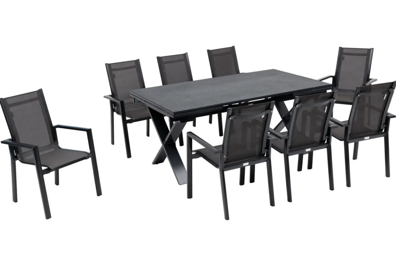 Best Garten-Essgruppe, anthrazit, Alu / Keramik / Textil, 180/280x100cm, 8 Stapelsessel Garten-Essgruppen