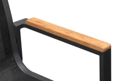 Online Garten-Essgruppe, anthrazit matt, Alu/Spraystone/Textilen, 160x95 cm, 4 Sessel, Teak Armlehnen Garten-Essgruppen