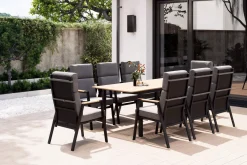 Sale Garten-Essgruppe, Anthrazit Matt, Aluminium/Teak, Ausziehtisch ca. 183/243x100 cm, 8 Sessel Garten-Essgruppen|Aluminium-Gartenmöbel