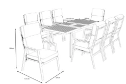 Sale Garten-Essgruppe, Anthrazit Matt, Aluminium/Teak, Ausziehtisch ca. 183/243x100 cm, 8 Sessel Garten-Essgruppen|Aluminium-Gartenmöbel