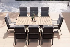 Sale Garten-Essgruppe, Anthrazit Matt, Aluminium/Teak, Ausziehtisch ca. 183/243x100 cm, 8 Sessel Garten-Essgruppen|Aluminium-Gartenmöbel