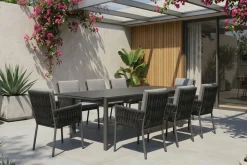 Clearance Garten-Essgruppe, anthrazit, Alu, Ausziehtisch 180/270x100 cm, 8 Diningsessel Garten-Essgruppen|Aluminium-Gartenmöbel