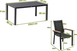 Best Garten-Essgruppe, anthrazit matt, Alu/Spraystone/Textilen, 160x95 cm, 6 Sessel, Teak Armlehnen Garten-Essgruppen