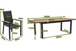 Best Garten-Essgruppe, anthrazit matt, Alu/Textilene, Tisch 180/240 x 100 cm, 8 Stapelsessel Garten-Essgruppen