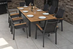Best Garten-Essgruppe, anthrazit matt, Alu/Textilene, Tisch 180/240 x 100 cm, 8 Stapelsessel Garten-Essgruppen