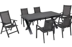 Sale Garten-Essgruppe, anthrazit, Alu / Keramik / Textil, 180/280x100cm, 2 Klappstühle, 4 Stapelsessel Garten-Essgruppen|Aluminium-Gartenmöbel