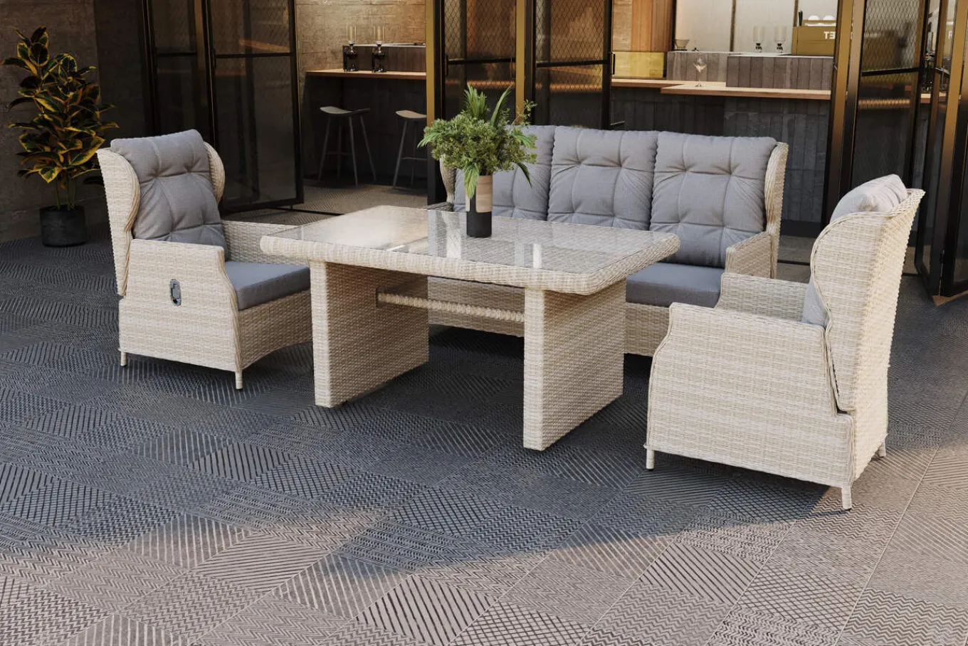 Hot Garten-Essgruppe, beige meliert, Aluminium/Polyrattan, langlebiges Material Polyrattan-Gartenmöbel|Garten-Essgruppen