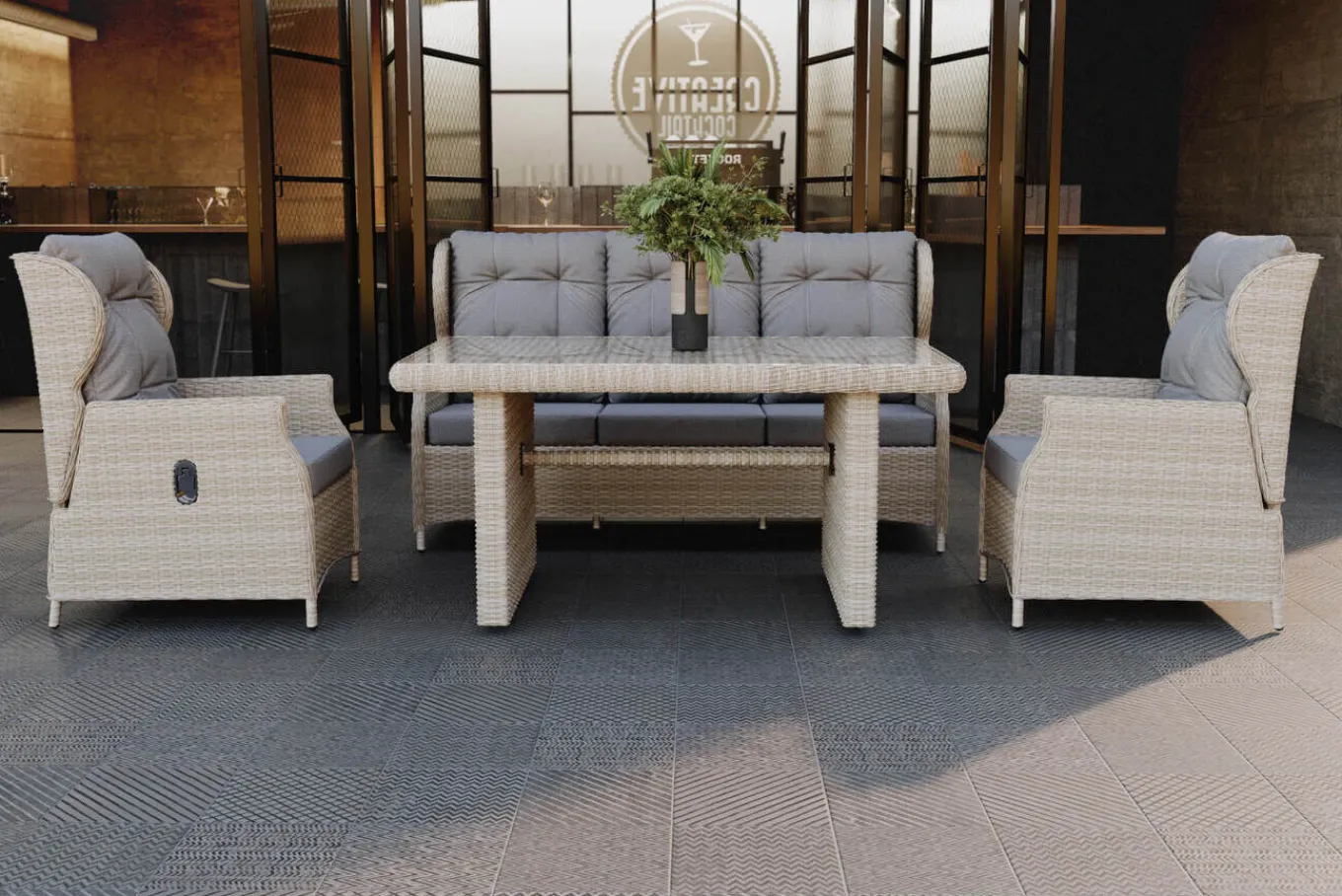 Hot Garten-Essgruppe, beige meliert, Aluminium/Polyrattan, langlebiges Material Polyrattan-Gartenmöbel|Garten-Essgruppen