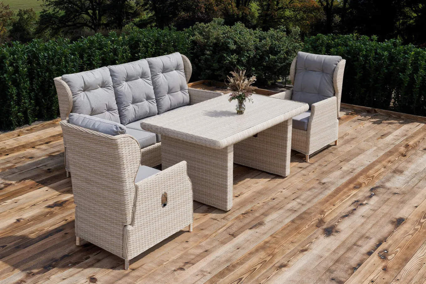 Hot Garten-Essgruppe, beige meliert, Aluminium/Polyrattan, langlebiges Material Polyrattan-Gartenmöbel|Garten-Essgruppen
