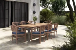 Sale Garten-Essgruppe, Edelstahl/recyceltes Teak, 200/260x100 cm, 8 Armlehnensessel, inkl. Polster, FSC®-zertifiziertes Produkt Garten-Essgruppen