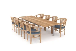 Sale Garten-Essgruppe, Edelstahl/recyceltes Teak, 200/260x100 cm, 8 Armlehnensessel, inkl. Polster, FSC®-zertifiziertes Produkt Garten-Essgruppen