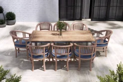 Sale Garten-Essgruppe, Edelstahl/recyceltes Teak, 200/260x100 cm, 8 Armlehnensessel, inkl. Polster, FSC®-zertifiziertes Produkt Garten-Essgruppen